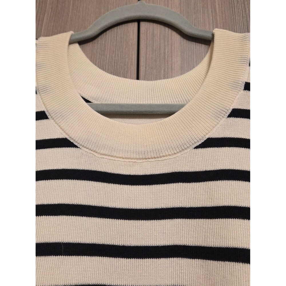 Classic Black & White Striped Short-Sleeve Sweater - Picture 2 of 3